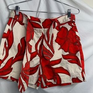 White House Black Market Red Floral Tie-Waist Bermuda Shorts